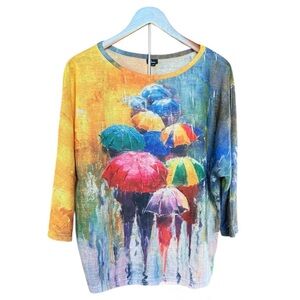 Shana Colorful Umbrella Batwing Top Size Medium